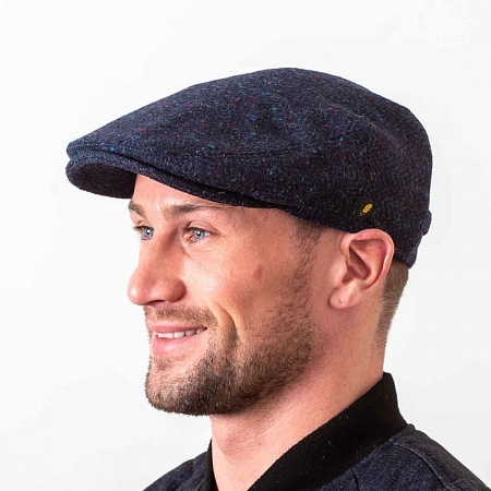 Тёмно-синяя гладкая кепка Hatman of Ireland Dubliner в ёлочку