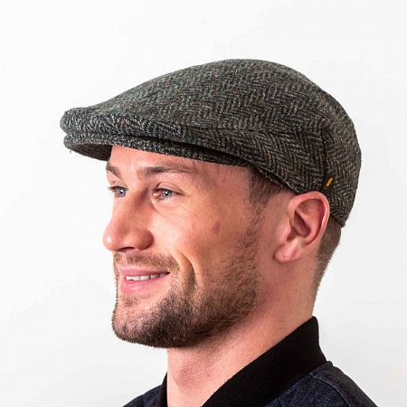 Зелёно-серая гладкая кепка Hatman of Ireland в ёлочку