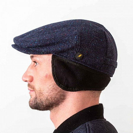 Тёмно-синяя гладкая кепка Hatman of Ireland с ушами