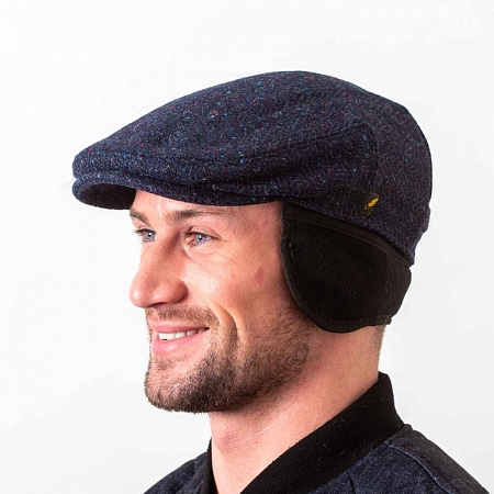 Тёмно-синяя гладкая кепка Hatman of Ireland с ушами
